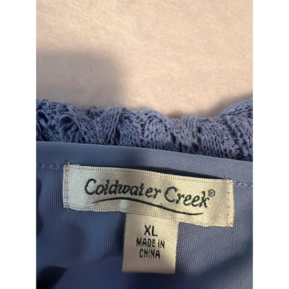 Coldwater Creek Blue Pointelle Knit Lined Cap Sleeve Sweater Top XL - Picture 3 of 6